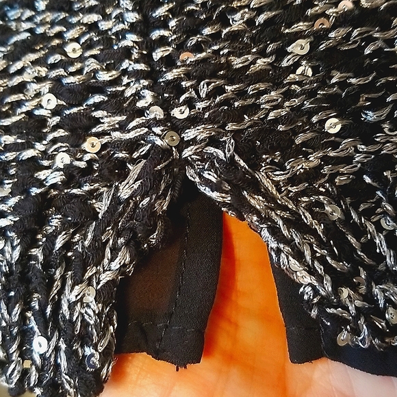 APT9 Black/Silver Sequined Sweater w/ Attached Sheer Black Under Cami;PS - Picture 5 of 7